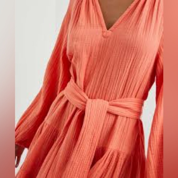 NWT Rails Women’s Aureta V-Neck Tiered Organic Cotton Belted Dress Papaya Medium - Picture 4 of 15